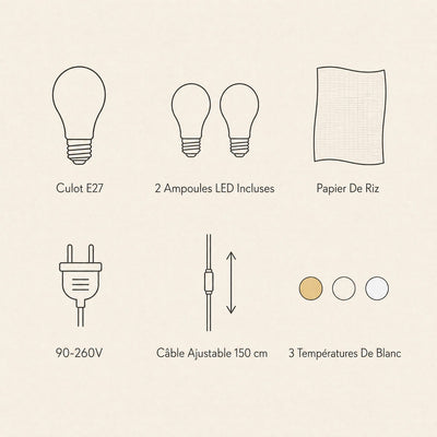 Lampe Papier de Riz Suspension 2 Volumes E27 Karuvia - Azeniah