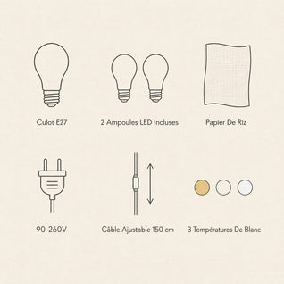Lampe Papier de Riz Suspension 2 Volumes Ivoire | Karuvia