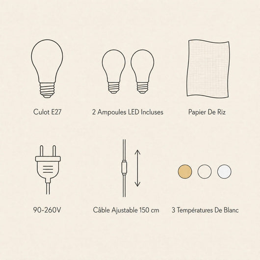 Lampe Papier de Riz Suspension 2 Volumes E27 Karuvia - Azeniah