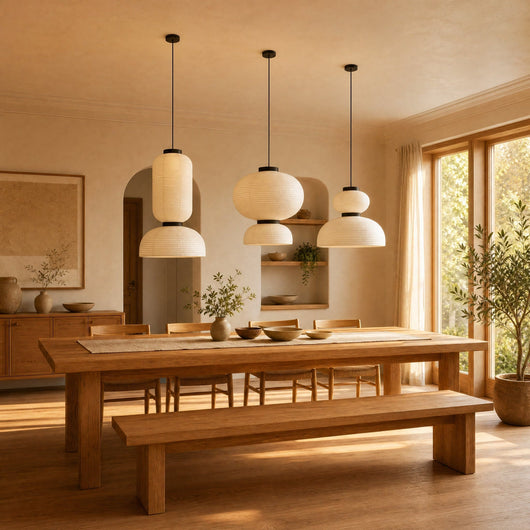 Lampe Papier de Riz Suspension 2 Volumes E27 Karuvia - Azeniah