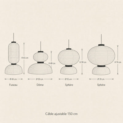 Lampe Papier de Riz Suspension 2 Volumes E27 Karuvia - Azeniah