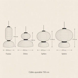 Lampe Papier de Riz Suspension 2 Volumes Ivoire | Karuvia