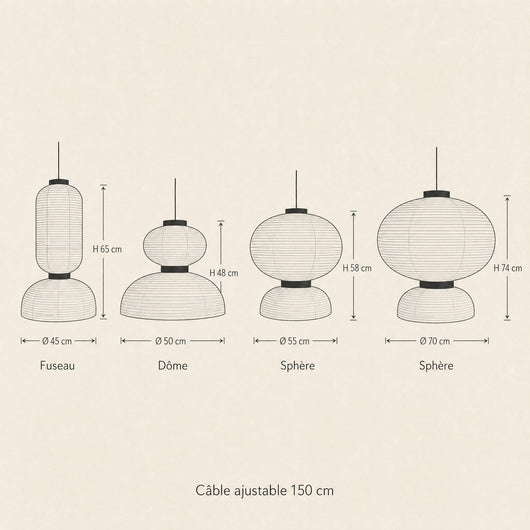 Lampe Papier de Riz Suspension 2 Volumes E27 Karuvia - Azeniah