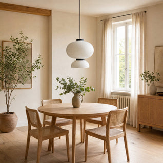 Lampe Papier de Riz Suspension 2 Volumes Ivoire | Karuvia