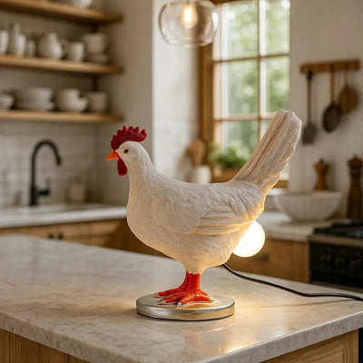 Lampe Poule Décorative - Résine Champêtre | Gallivana - vue 3 | Azeniah