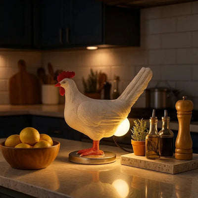 Lampe Poule Décorative - Résine Champêtre | Gallivana - vue 2 | Azeniah