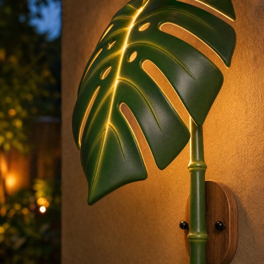 Luminaire Extérieur Design Feuille Monstera, Tige 60 cm Foliana - Azeniah