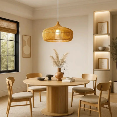 Luminaire Suspension Bois - Voile Tressé | Japana - vue 2 | Azeniah