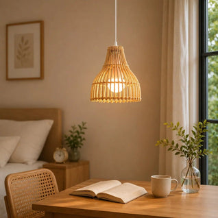Lustre Bambou Tressé Ø 24 cm Cuisine et Îlot | Ilonya
