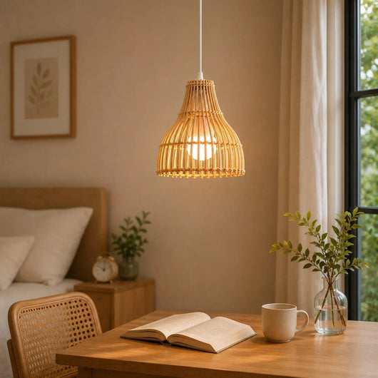 Lustre Bambou Tressé Ø 24 cm Cuisine et Îlot Ilonya - Azeniah