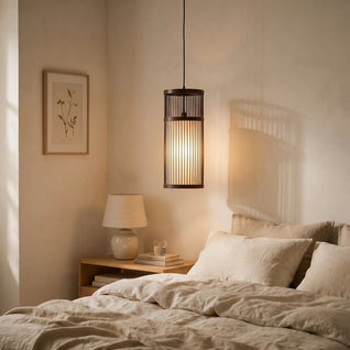 Lustre En Rotin Tressé Abat-Jour Tissu Bohème | Cannira