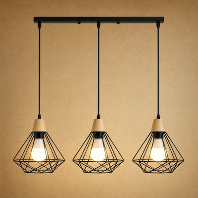 Lustre Industriel Cage Fer et Bois E27 Soranya - Azeniah