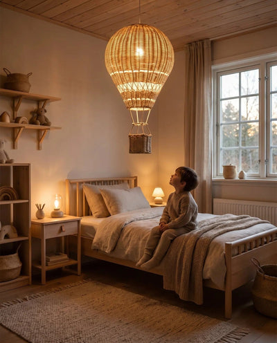 Lustre Montgolfière Rotin LED Chambre Bébé Balnora - Azeniah