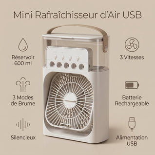 Mini Rafraîchisseur d'Air USB Brume d'Eau Lumière LED | Tisselia