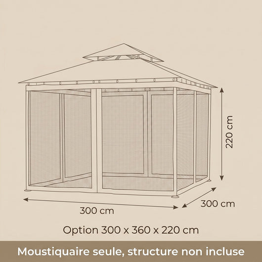 Dimensions de la moustiquaire de tonnelle, 300 x 300 x 220 cm