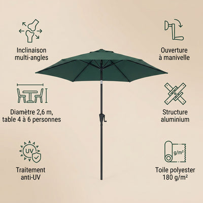 Caracteristiques du parasol de jardin inclinable Solvane