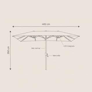 Parasol de Jardin LED Rectangulaire 400 x 250 cm Manivelle | Solyra