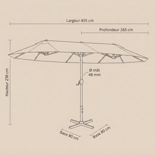 Parasol de Terrasse Double Rectangulaire 4,6 m Acier Manivelle | Ombralis
