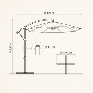 Parasol Déporté Inclinable Ø2,95 m Base Croisée 5 Coloris | Calvane