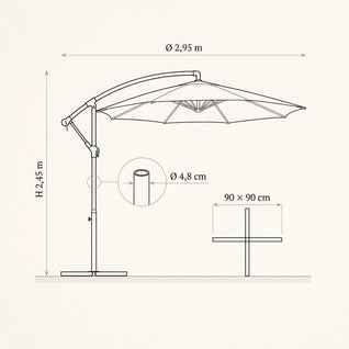 Parasol Déporté Inclinable Ø2,95 m Base Croisée 5 Coloris | Calvane