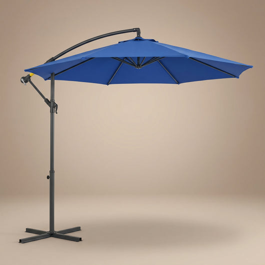 Parasol déporté octogonal Ø3 m bleu à mât en croix Ombrys
