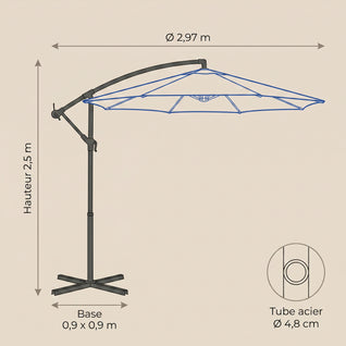 Parasol Déporté Octogonal Ø3 m Inclinable Pied en Croix | Ombrys