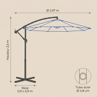 Parasol Déporté Octogonal Ø3 m Inclinable Pied en Croix | Ombrys