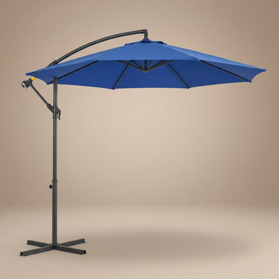 Parasol déporté octogonal Ø3 m bleu à mât en croix Ombrys
