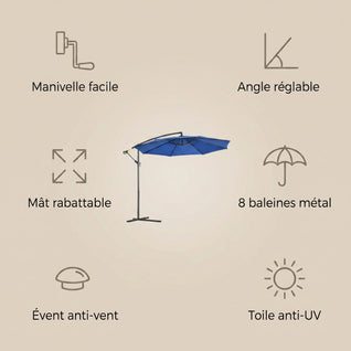 Parasol Déporté Octogonal Ø3 m Inclinable Pied en Croix | Ombrys