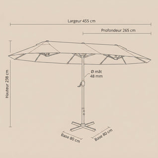 Parasol de Terrasse Double Rectangulaire 4,6 m Acier Manivelle | Ombralis