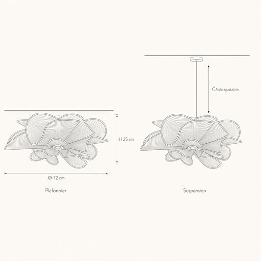 Plafonnier Fleur Éclosion Plissée, Ø 72 cm Blomina - Azeniah