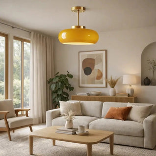 Plafonnier Luminaire Doré - Verre Opale | Skandera