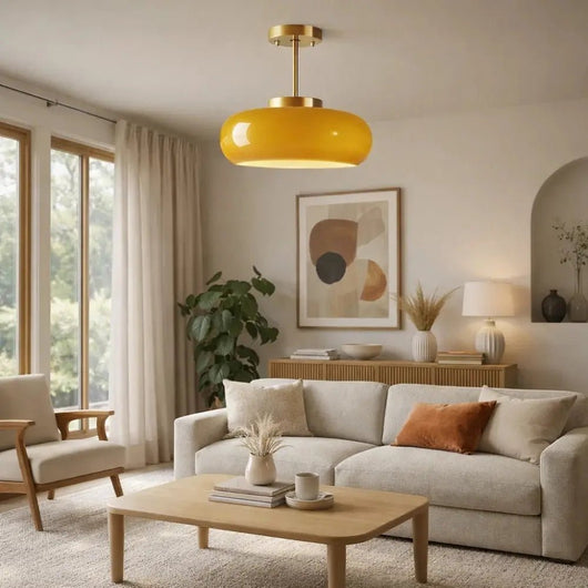 Plafonnier Luminaire Doré - Verre Opale | Skandera - vue 5 | Azeniah