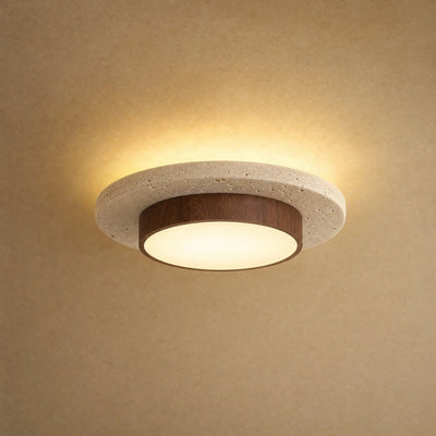 Plafonnier Pierre Travertin et Effet Bois, Ø 22 cm Térréna - Azeniah