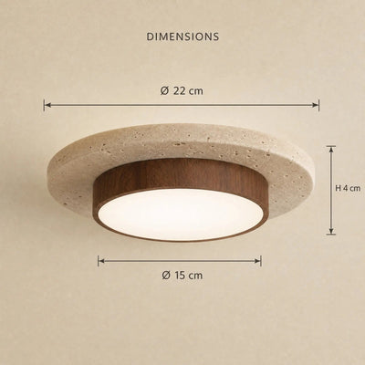 Plafonnier Pierre Travertin et Effet Bois, Ø 22 cm Térréna - Azeniah