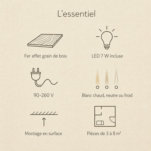Plafonnier Rétro LED Effet Grain de Bois Ø 30 cm Nocérya - Azeniah