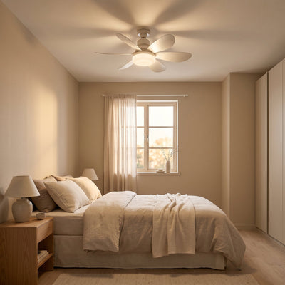 Plafonnier ventilateur LED Yselia dans une chambre