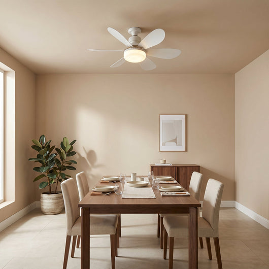 Plafonnier ventilateur LED Yselia dans une salle a manger