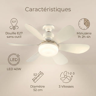 Plafonnier Ventilateur LED 40W Intensité Réglable Télécommande | Yselia
