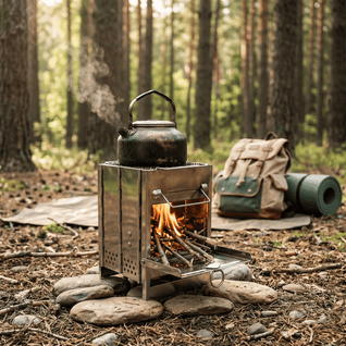 Poêle à Bois Camping Pliable Inox Grille Charbon | Kemnor