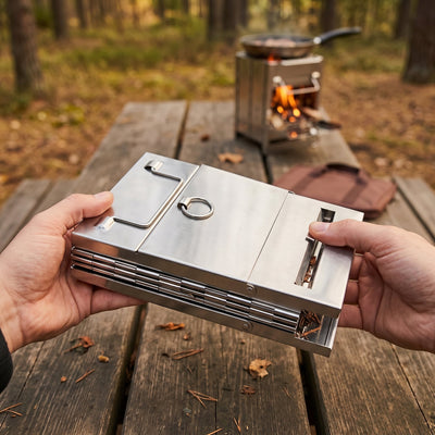 Panneaux inox démontés du réchaud bois camping Kemnor