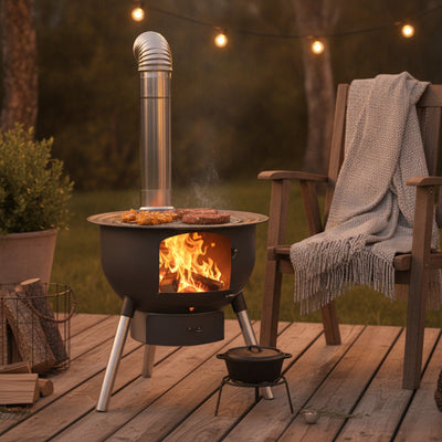 Poêle à Bois Extérieur - Acier Rustique | FoyerNomade