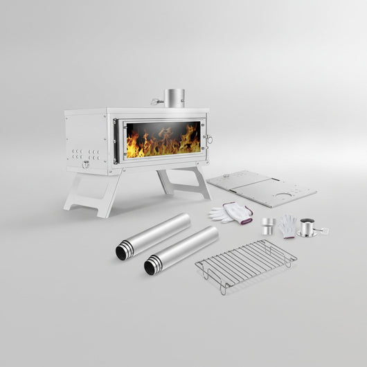 Poêle à bois portable pliable pour camping et extérieur - Combustion secondaire