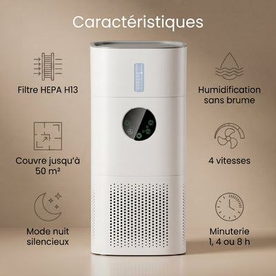 Caracteristiques du purificateur d'air 2 en 1 humidificateur Imbrys