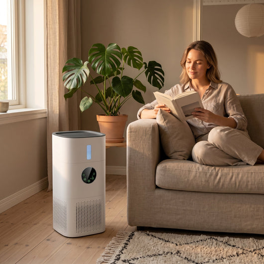 Purificateur d'air 2 en 1 humidificateur Imbrys dans un salon