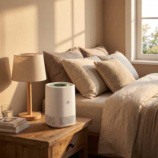 Purificateur d'air chambre HEPA Ozelya sur une table de chevet