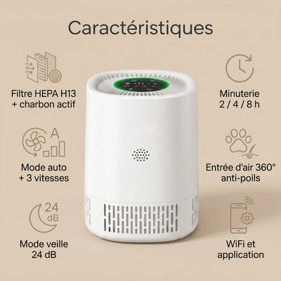 Purificateur d'air chambre HEPA Ozelya caractéristiques
