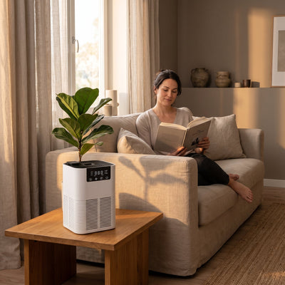 Purificateur d'air HEPA Revalis dans un salon