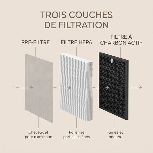 Trois couches de filtration du purificateur d'air Revalis
