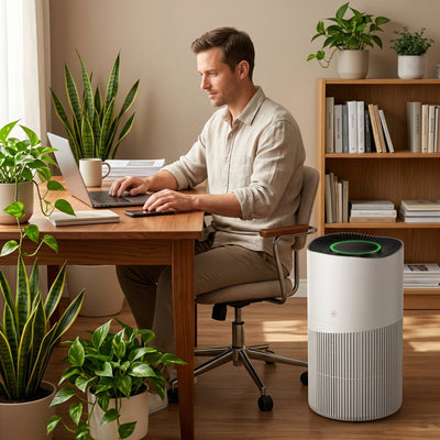 Purificateur d'air Idrane dans un bureau a domicile